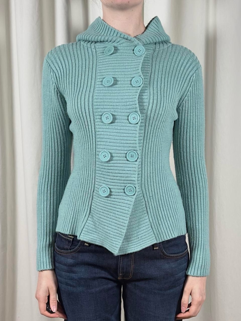 Aqua Blue Double Breasted Button Cardigan